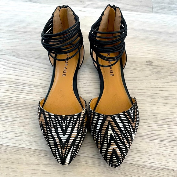 Rampage Black, White, & Tan Woven Flats with Strappy Ankle - Picture 2 of 6